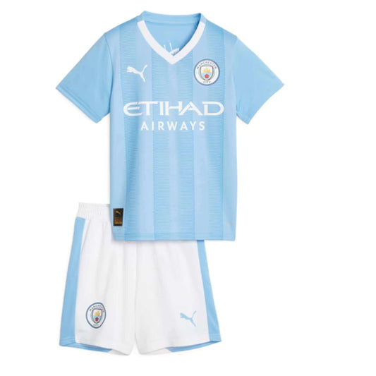 Kit Infantil Manchester City I 23/24 Unissex - Azul+Branco