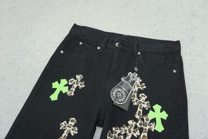 Calça Jeans Chrome Hearts Green & Leopard Cross