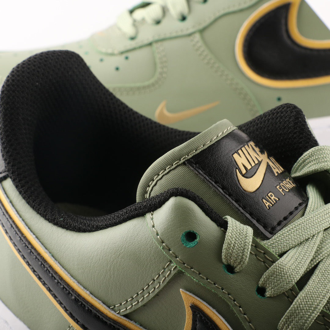 TÊNIS NIKE AIR FORCE 1 DOUBLE SWOOSH OLIVE GOLD BLACK