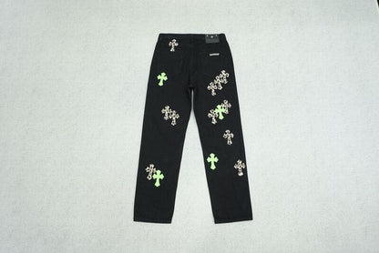 Calça Jeans Chrome Hearts Green & Leopard Cross