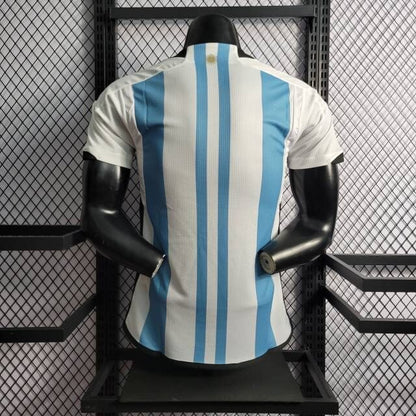 Camisa Branca e Azul Argentina Copa do Mundo 2022 Modelo Jogador