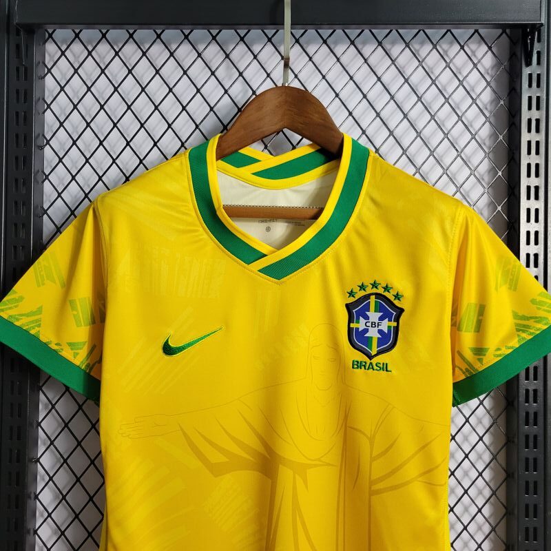 Camisa Feminina Brasil Amarela Cristo Redentor