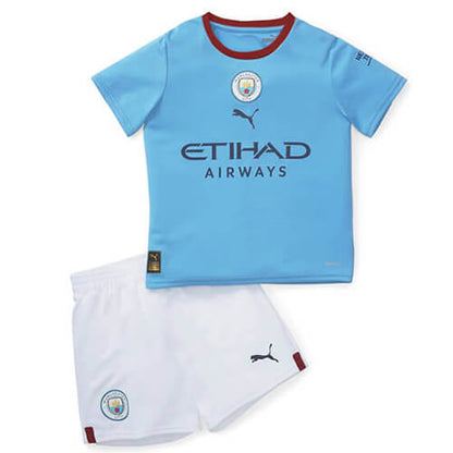 kit Infantil Manchester City I 22/23 Unissex - Azul+Branco