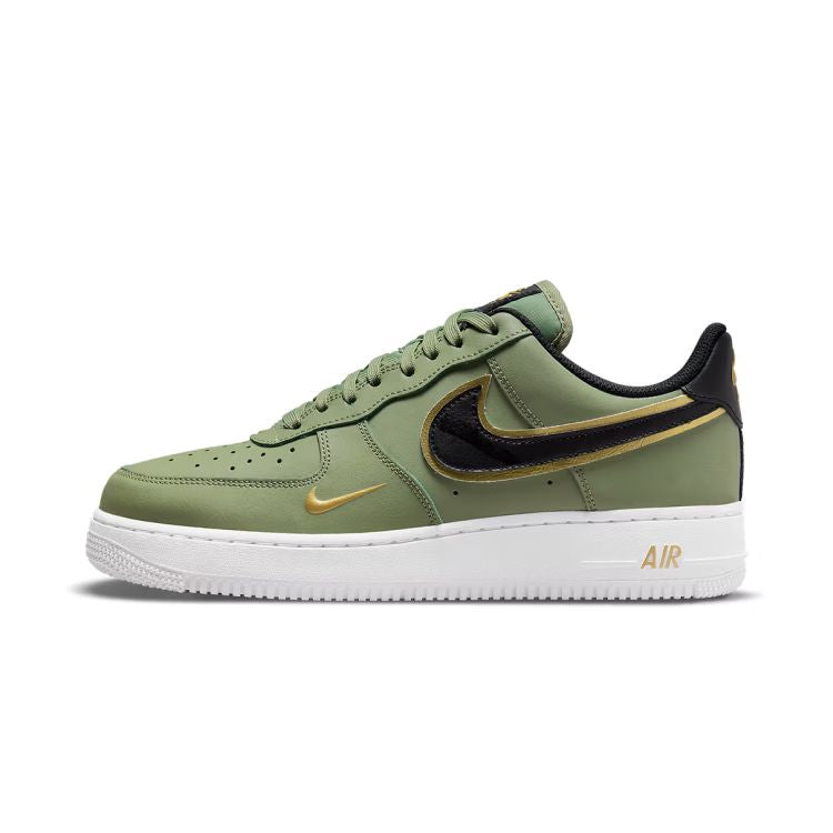 TÊNIS NIKE AIR FORCE 1 DOUBLE SWOOSH OLIVE GOLD BLACK