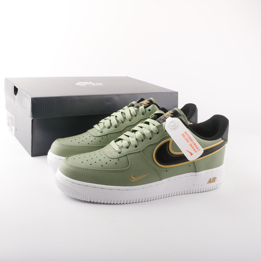 TÊNIS NIKE AIR FORCE 1 DOUBLE SWOOSH OLIVE GOLD BLACK