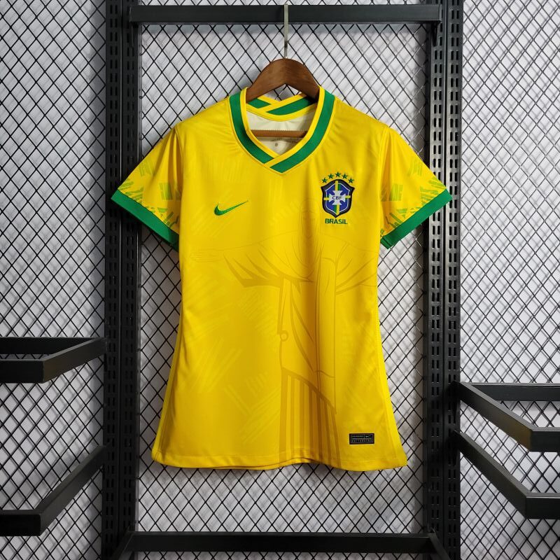 Camisa Feminina Brasil Amarela Cristo Redentor