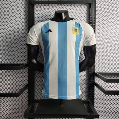 Camisa Branca e Azul Argentina Copa do Mundo 2022 Modelo Jogador