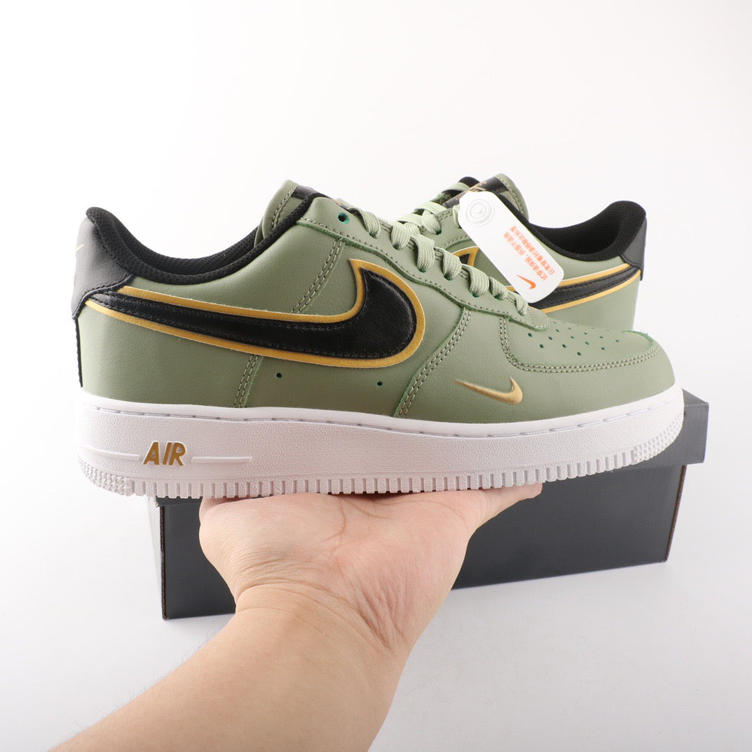 TÊNIS NIKE AIR FORCE 1 DOUBLE SWOOSH OLIVE GOLD BLACK